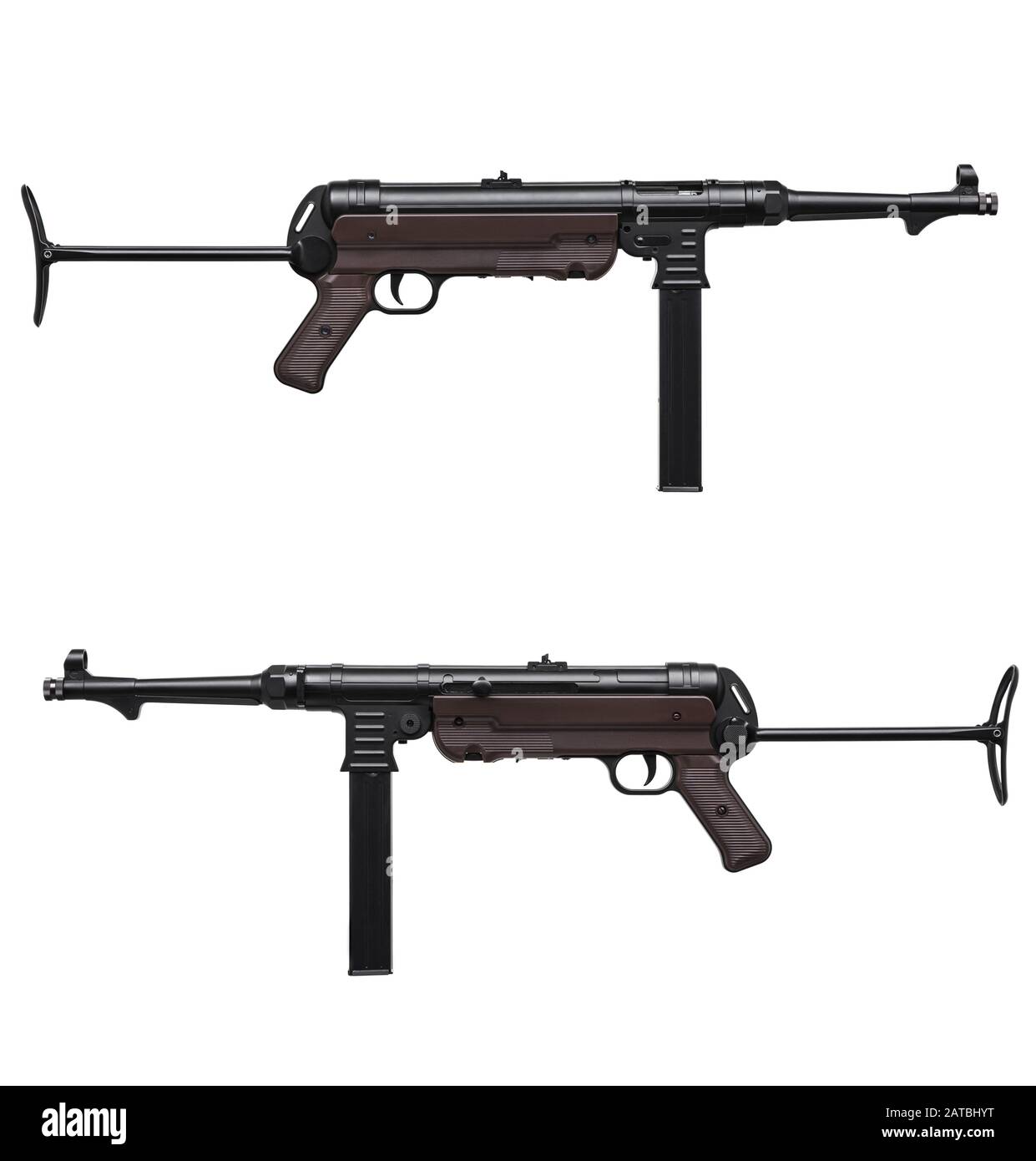 Alte Maschinenpistole isoliert auf weißem Hintergrund Stockfoto