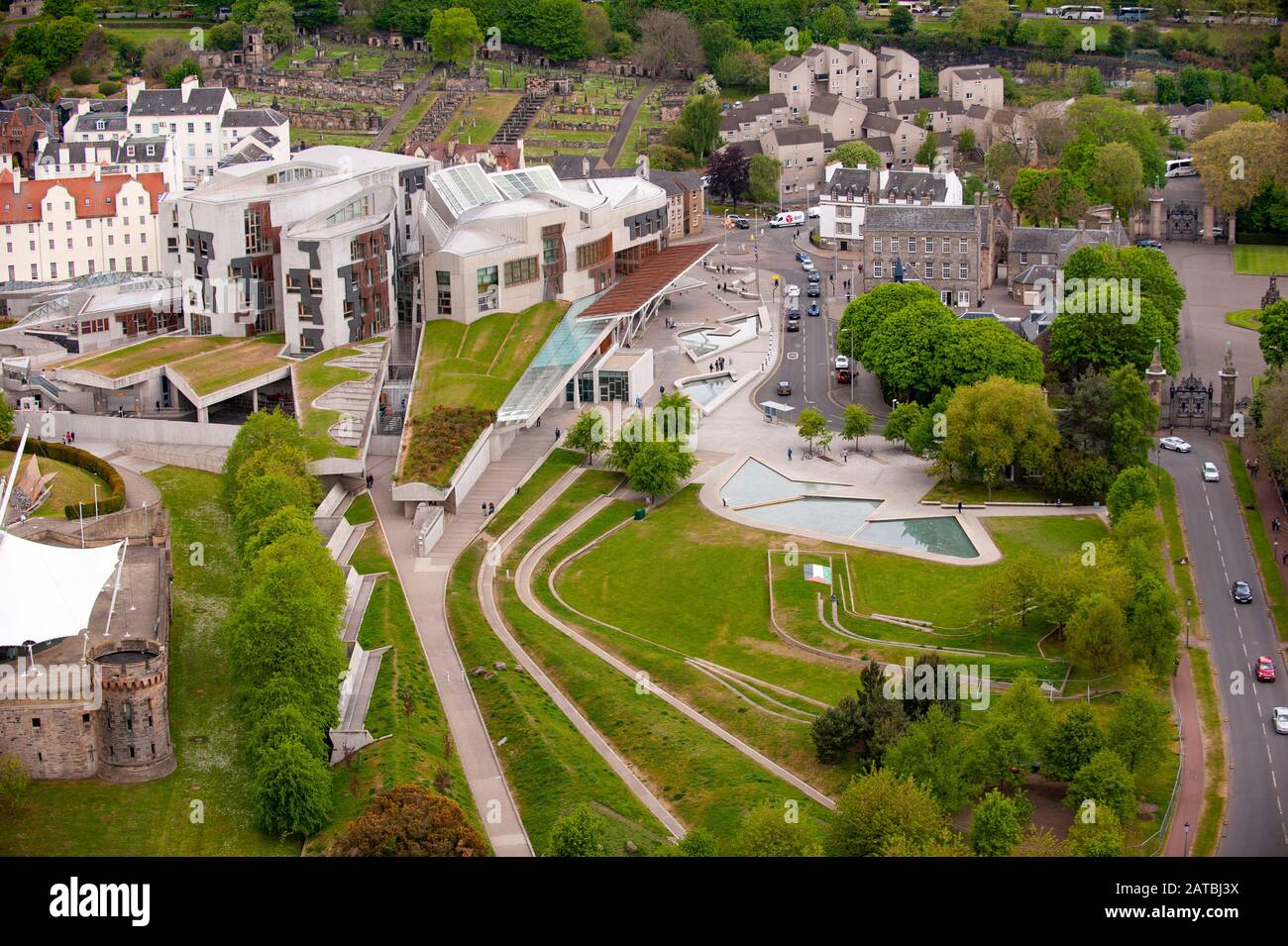 Schottisches parlament von Enric Miralles aus der Sicht von oben entworfen. Schottisches parlament von Enric Miralles aus der Sicht von oben entworfen. Edinburgh citysc Stockfoto
