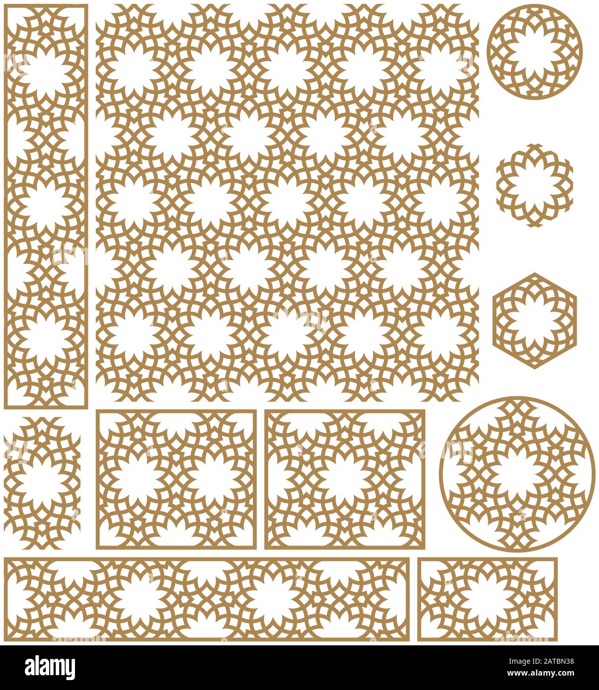 Nahtlose geometrische Verzierung auf Basis traditioneller arabischer Art. Rahmen und Muster. Dicke Linien. Stock Vektor