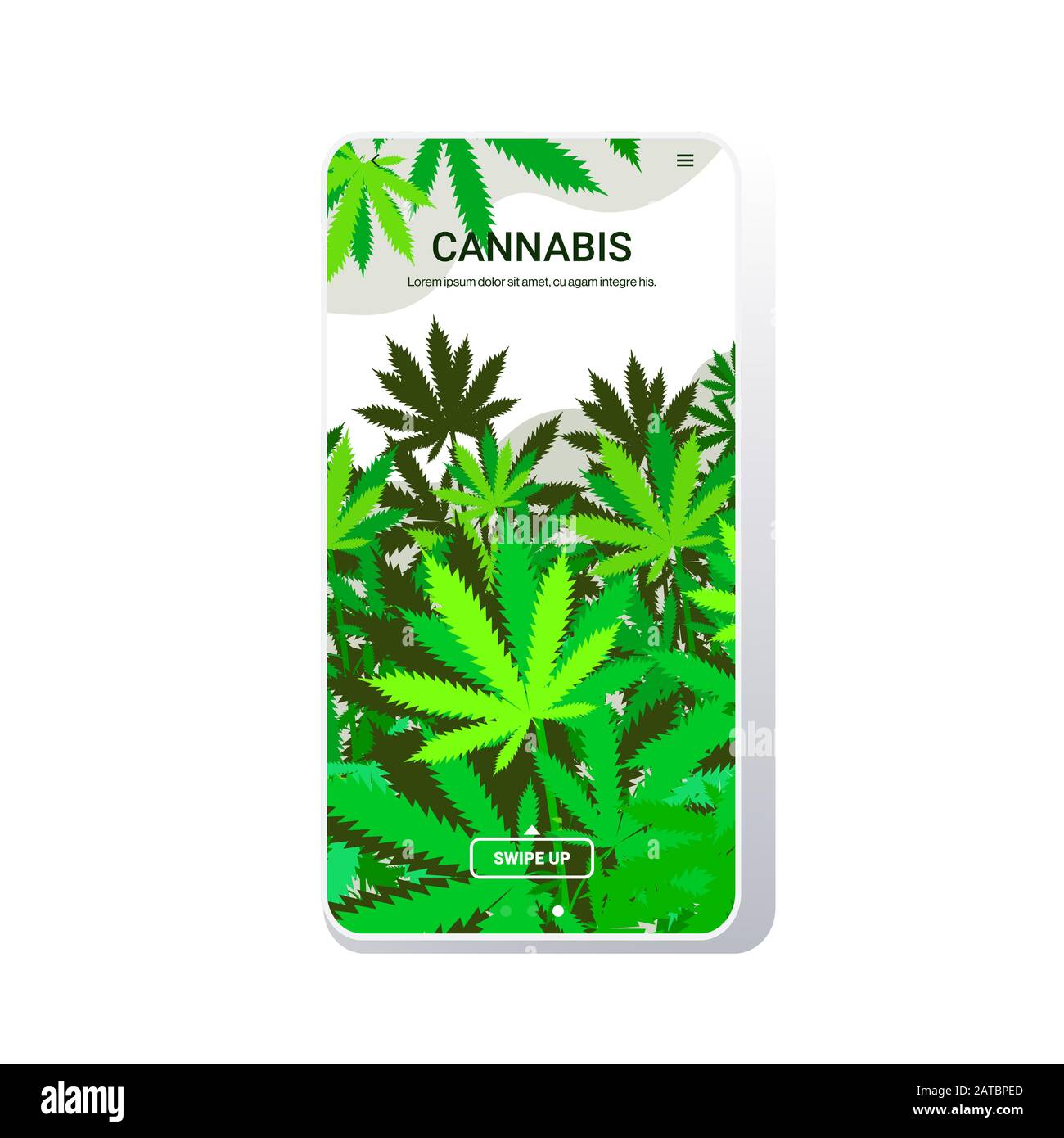 Cannabis verlässt industrielle Hanfplantage Marihuana-Pflanze kommerzielles Geschäft Drogenkonsumkonzept Smartphone-Bildschirm mobile App Kopieren Raum Vektor Illustration Stock Vektor