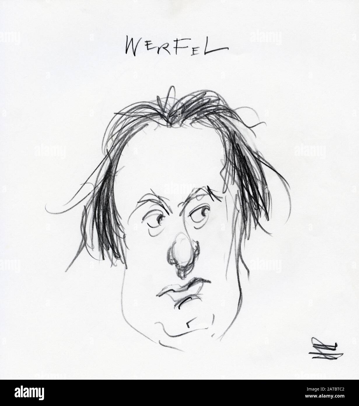Bleistiftzeichnung des Romanschriftstellers Franz Werfel Stockfoto