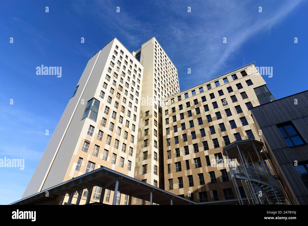 Wien, Wien: 84 m hoher Holzhochhaus oho Holzhochhaus, höchster Holzhochhaus der Welt, im neuen Stadtteil Seestadt Aspern im 22. Donaustadt Stockfoto