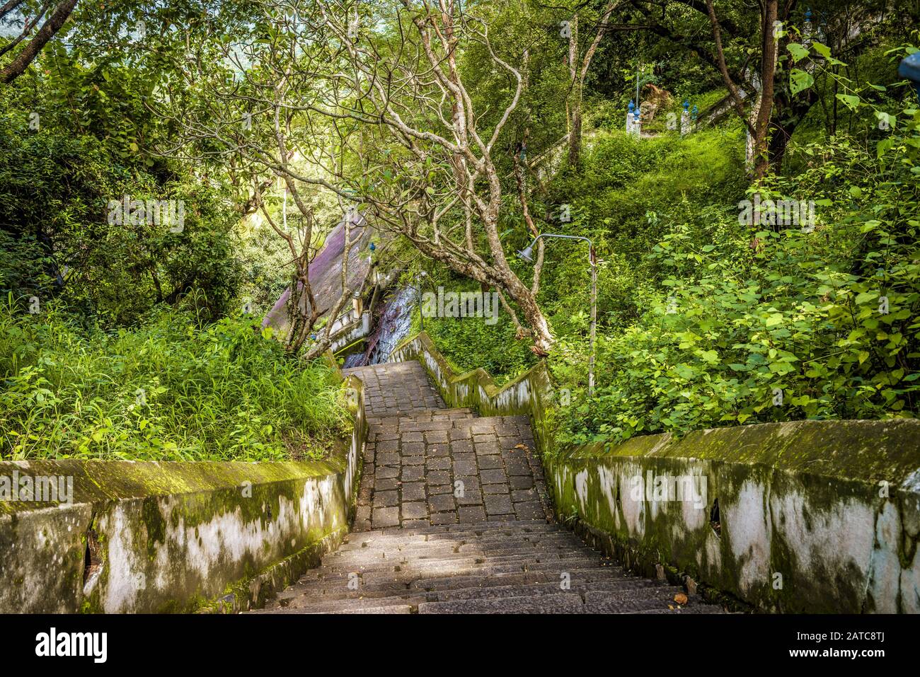 Steintreppe im alten buddhistischen Felsentempel in Mulkirigala, Sri Lanka Stockfoto