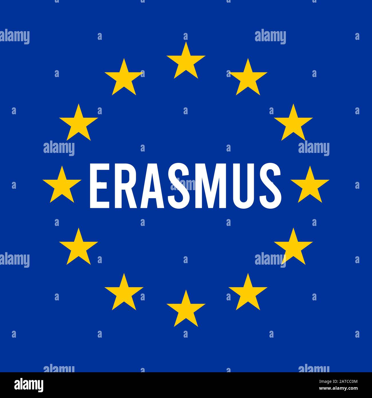 Erasmus-Zeichen-Illustration mit europäischer Flagge Stockfoto