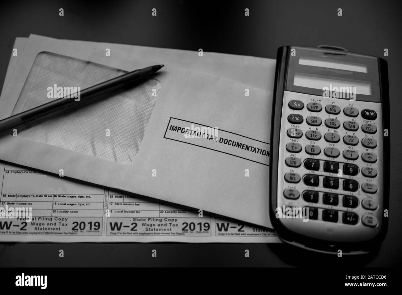 2019 IRS W-2 Steuerformular für verdiente Einnahmen Stockfoto