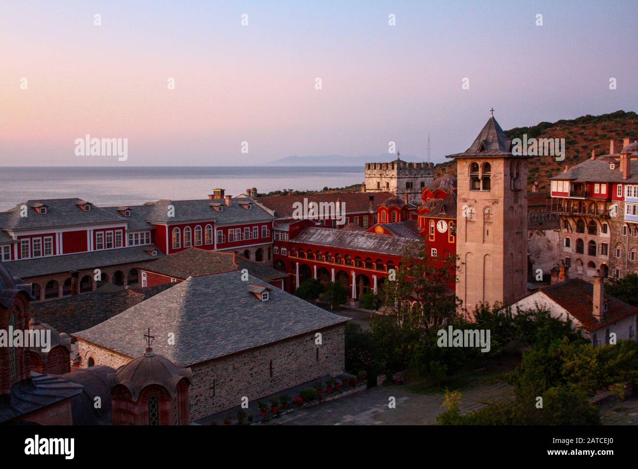 Mount Athos, Griechenland. 2011/7/27. Das heilige und Große Kloster von Vatopedi - ein ostorthodoxen Kloster auf dem Berg Athos, Griechenland. Stockfoto