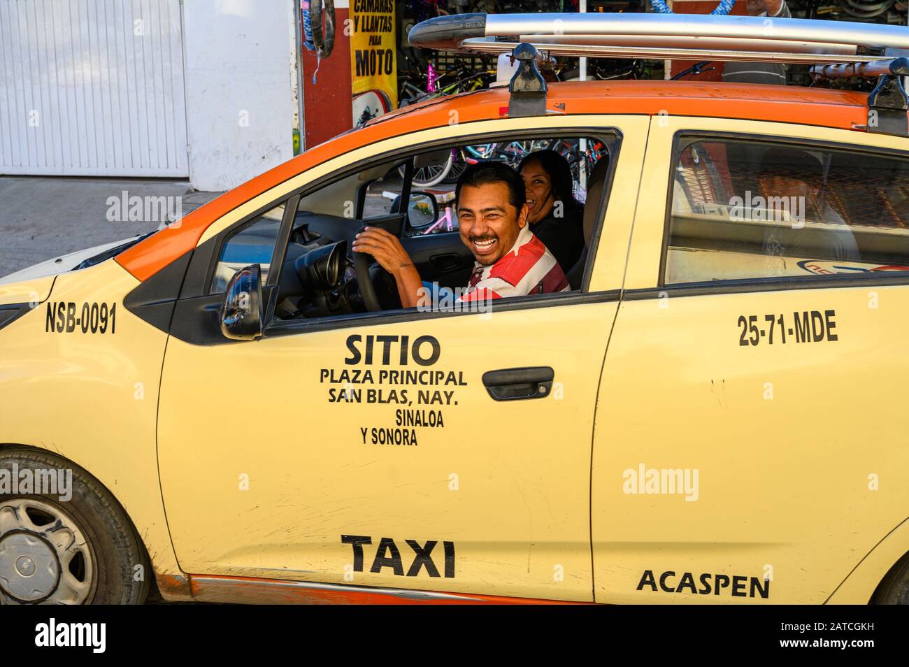 Taxifahrer in San Blas, Riviera Nayarit, Mexiko. Stockfoto