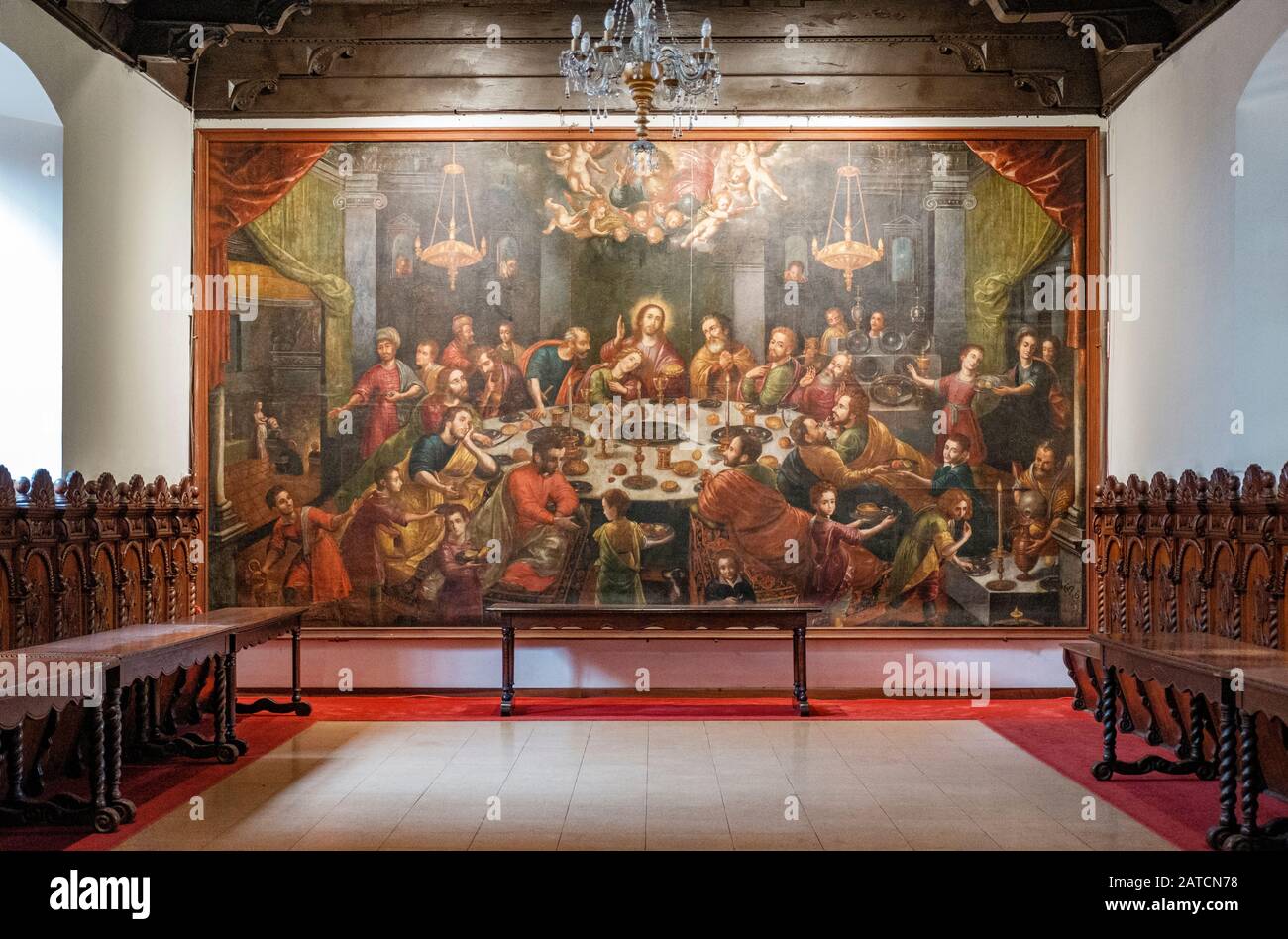 Das letzte Abendmahl peruanisches Gemälde von Diego de La Puente, Basilika und Kloster von San Francisco, Lima, Peru Stockfoto