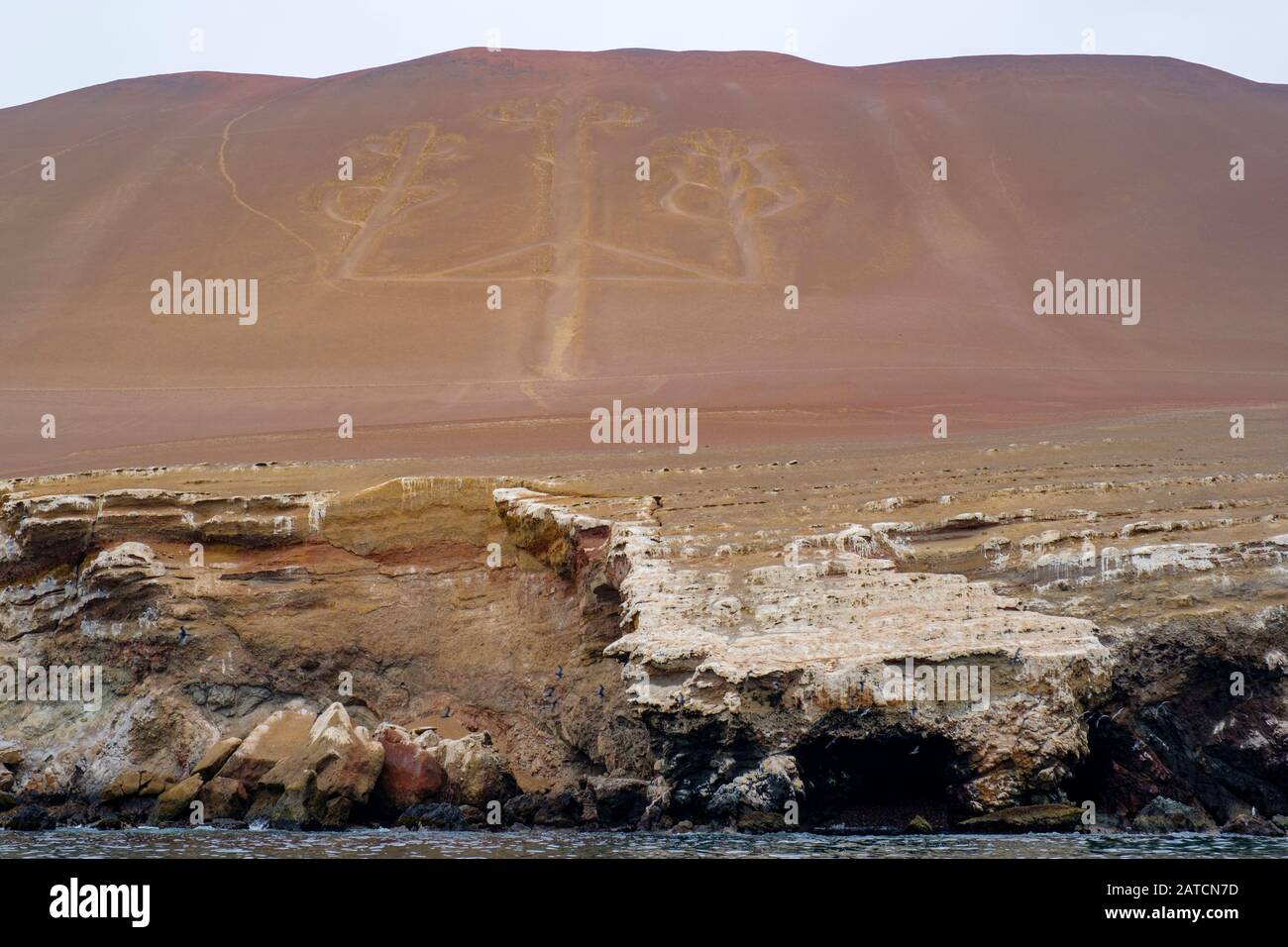 Paracas Candelabra Prähistorische Geoglyph, Candelabro de Paracas, Paracas-Kultur, Paracas-Bucht, Paracas-Nationalreservat, Paracas, Peru Stockfoto