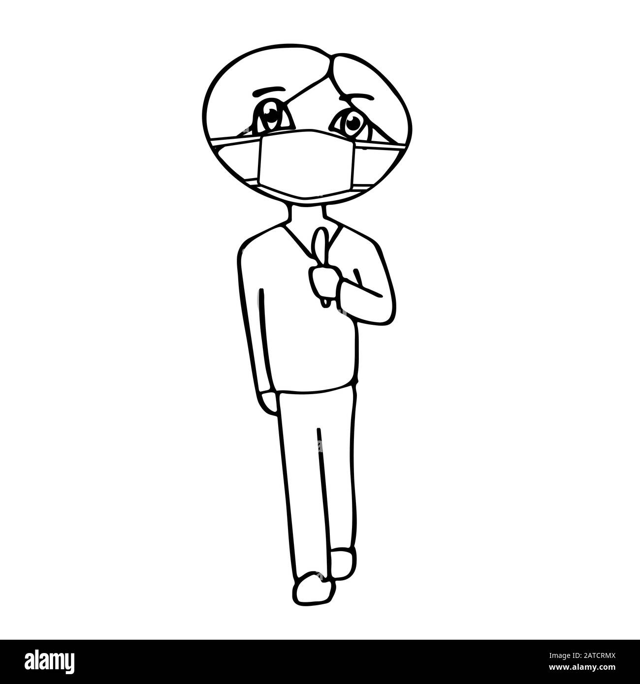 Cartoon männlich Doktor in Maske mit Skalpell. Weißer Hintergrund isoliert Umriss Vorrat Vektor Illustration Stock Vektor