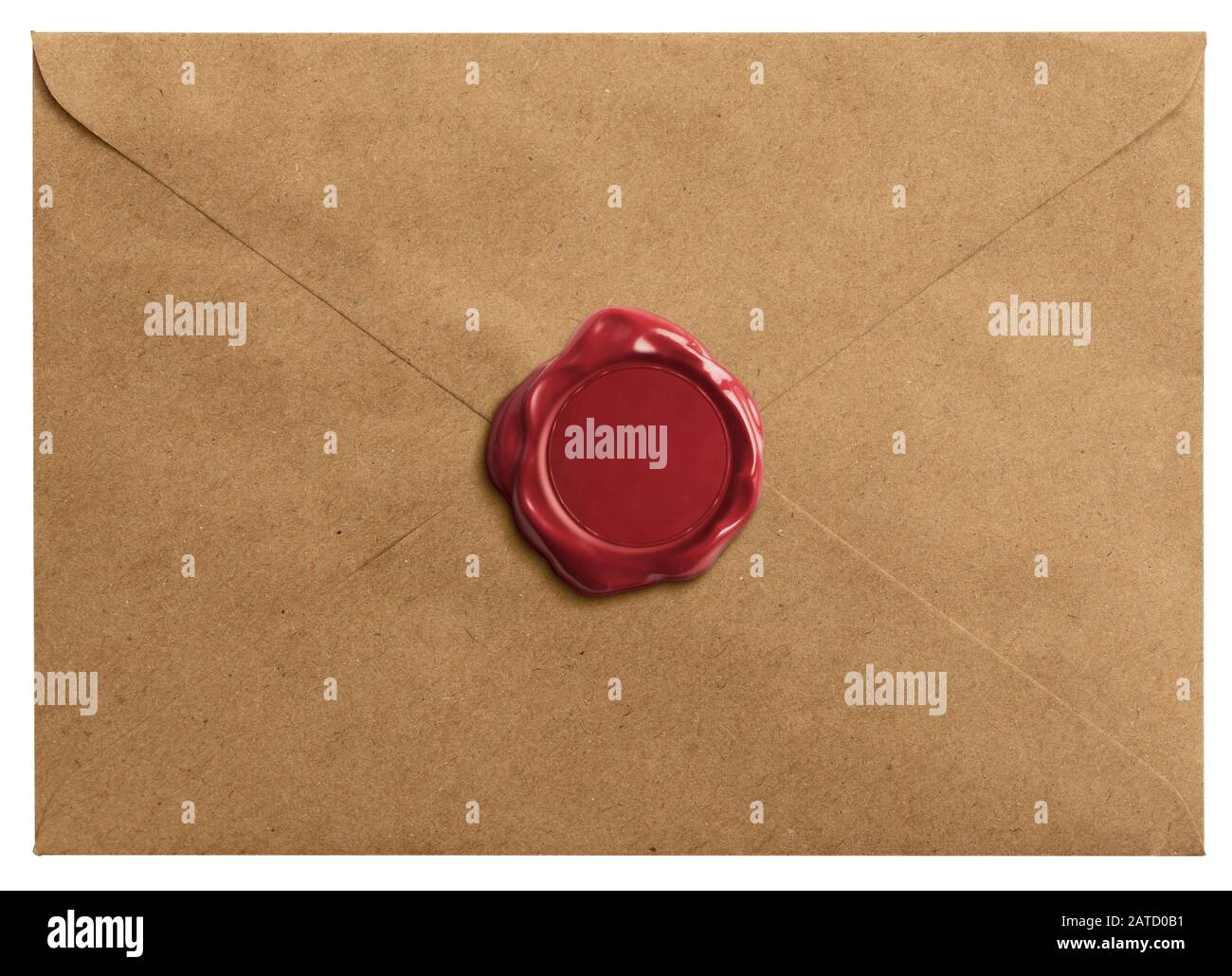 Alter Briefumschlag mit Wachssiegel isoliert mit Schneideweg im Lieferumfang enthalten Stockfoto