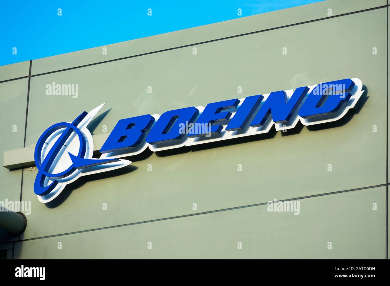 Boeing-Logo in Boeing HorizonX, Boeing Next, Aurora Flight Sciences Bürogebäude im Silicon Valley - Menlo Park, Kalifornien, USA - 2019 Stockfoto