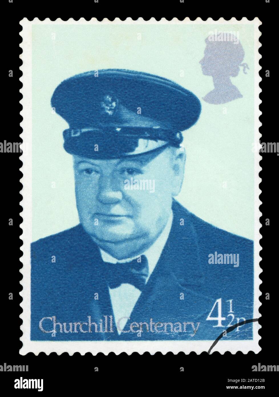 Großbritannien - CIRCA 1965: Eine in Großbritannien gedruckte gebrauchte Briefmarke zeigt ein Porträt des britischen Premierministers Sir Winston Churchill, etwa 1965. Stockfoto