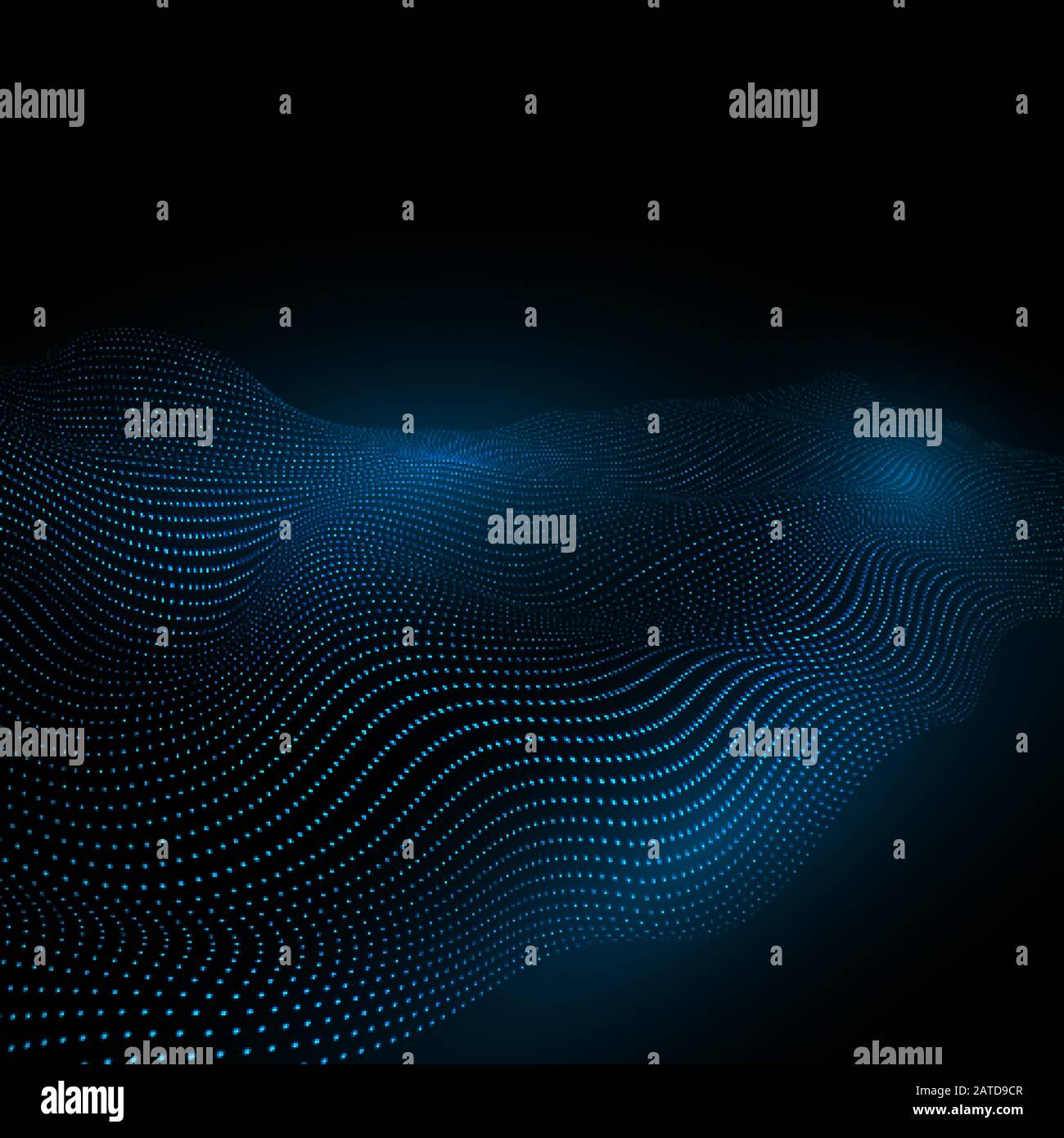 Technischer Hintergrund. Verformte Oberfläche der Materie. Abstrakte digitale Landschaft mit fließenden Partikeln. Vektorgrafiken Stock Vektor