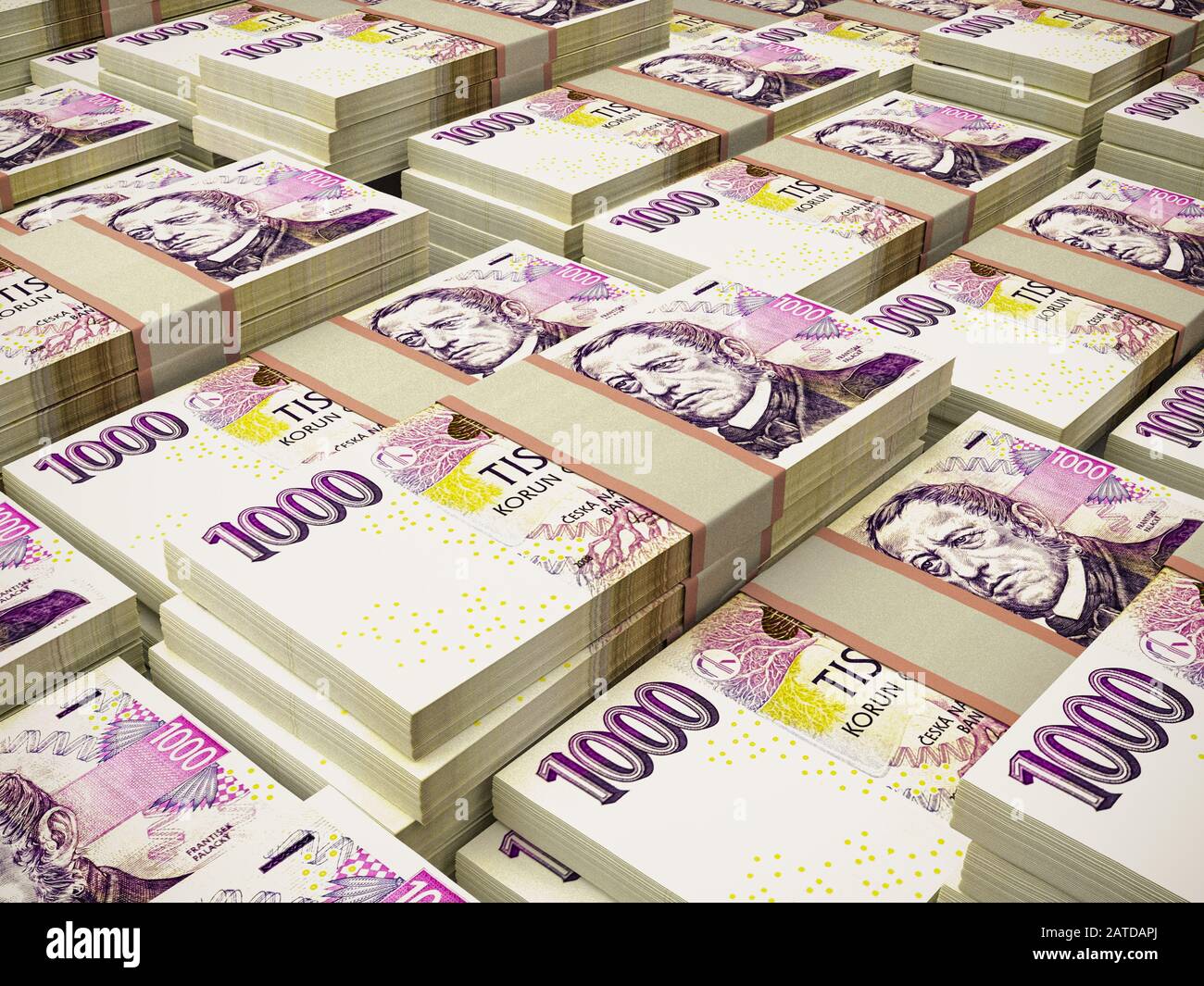 Chech-Währung. Das Geld der Tschechischen Republik, finanzielle Hintergründe. CZK. Makroaufnahme. 3D-Abbildung Stockfoto