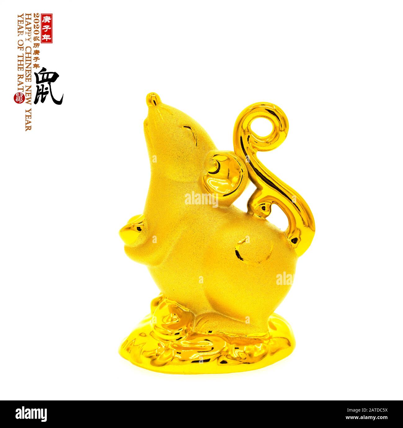 Tradition der Chinesischen goldene Ratte statue Ratte, 2020 ist das Jahr der Ratte, Chinesisch Übersetzung: 'Ratte'. rightside chinesische Wortlaut & Seal bedeuten: Chinesische ca Stockfoto
