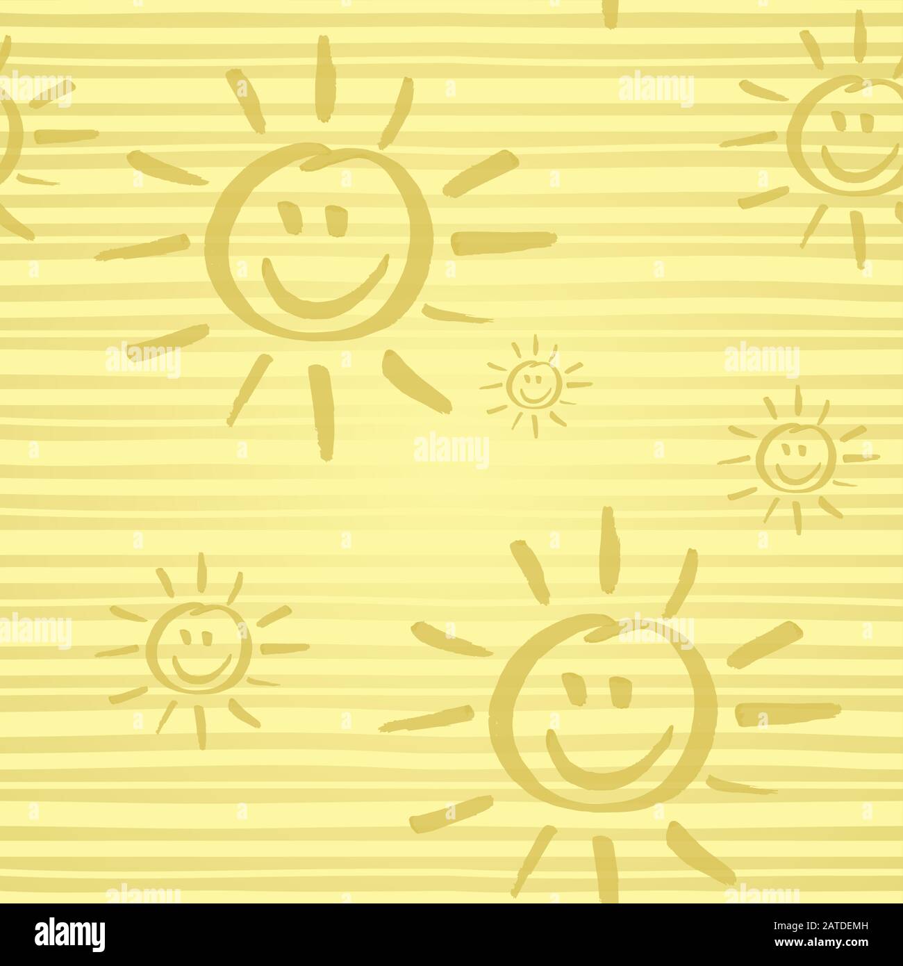 Nahtloses Muster mit lächelnder Sonnenhand, gezeichnet von Marker. Sonnenschein wiederholt Textur in goldenen Farben. Cartoon-Hintergrund für Kinder für Drucke, Textil, Wal Stock Vektor Nahtloses Muster mit lächelnder Sonnenhand, gezeichnet von Marker. Sonnenschein wiederholt Textur in goldenen Farben. Cartoon-Hintergrund für Kinder für Drucke, Textil, Wal Stock Vektor
