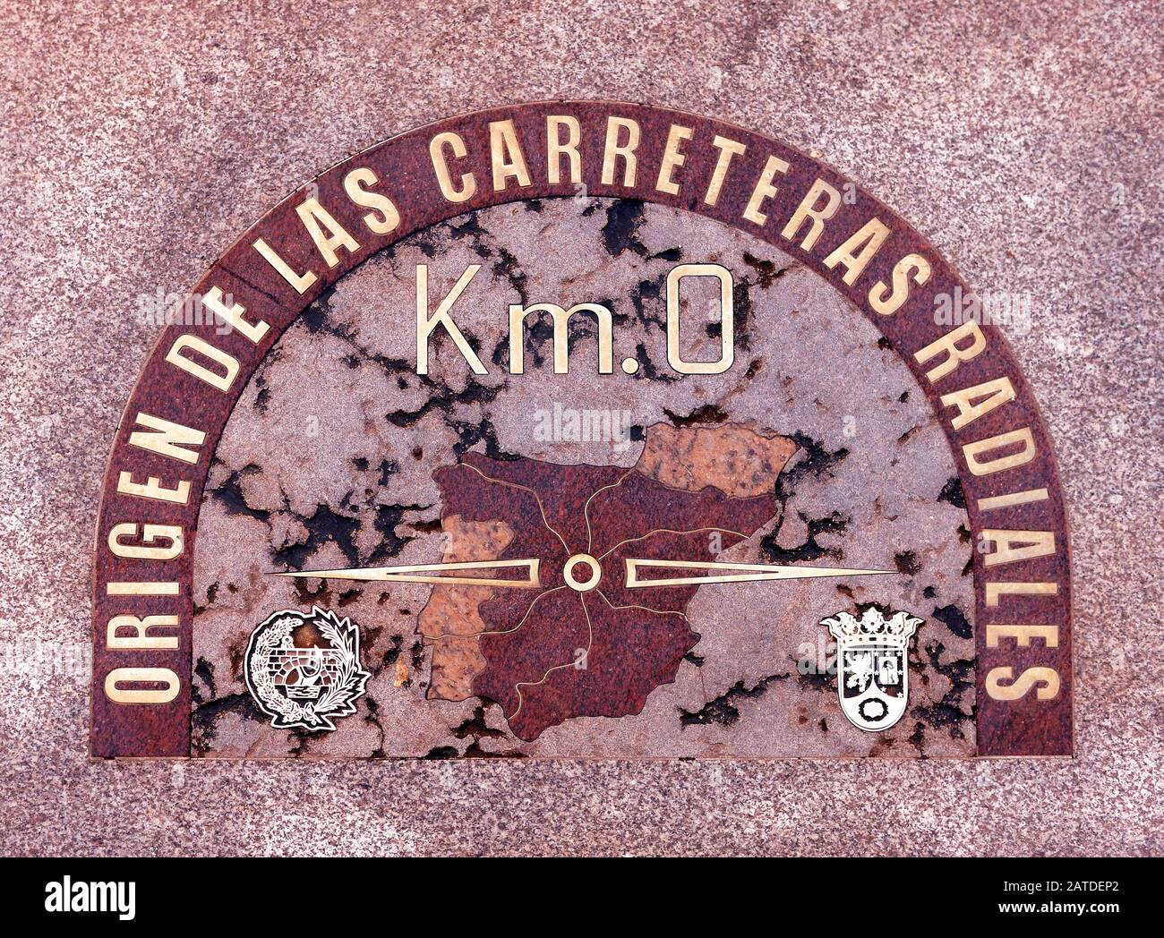 Tile Zero km, im geografischen Zentrum der Stadt Madrid, Spanien. Stockfoto