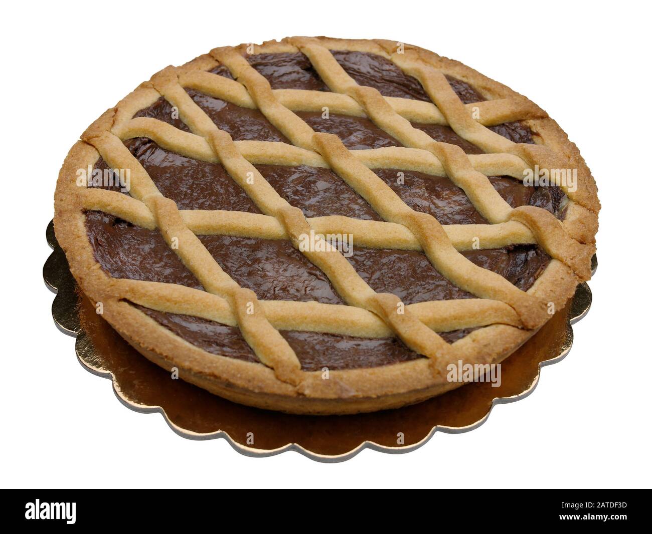 Köstlicher Schokoladenkuchen oder Torte isoliert auf weißem Dreiviertel-Blickwinkel Stockfoto