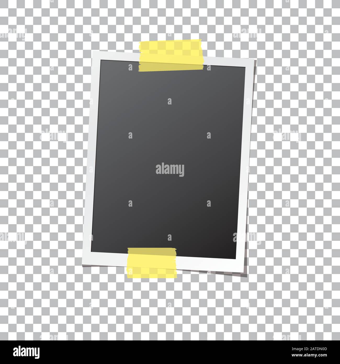 Abstrakter Fotorahmen, fixiert durch Klebeband, isoliert auf transparentem Hintergrund. Foto-Mockup-Vorlage mit leerem Raum für Ihr Bild. Detaillierter VEC Stock Vektor