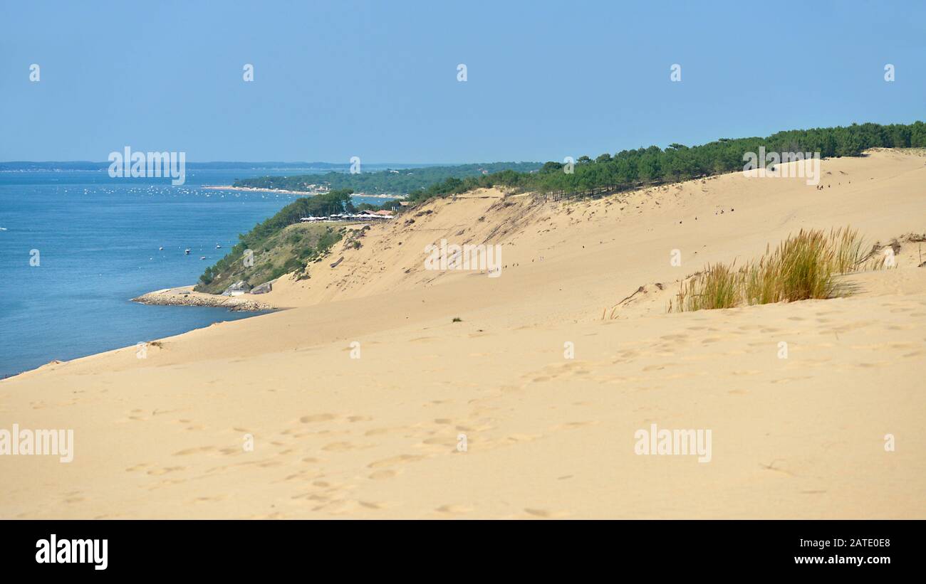 Berühmte Düne von Pilat Seeseite in La Teste-de-Buch im Gebiet der Bucht von Arcachon, im Departement Gironde im Südwesten Frankreichs Stockfoto