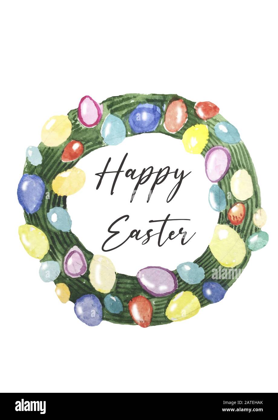 Osterkranz mit ostereiern Hand auf weißem Grund gezogen. Dekorativer Dotterrahmen aus Ostereiern und Blumenelementen. Ostereier mit Zierde Stockfoto