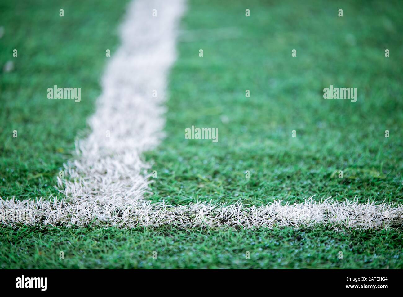Fußballfeld mit weißer Linie Stockfoto