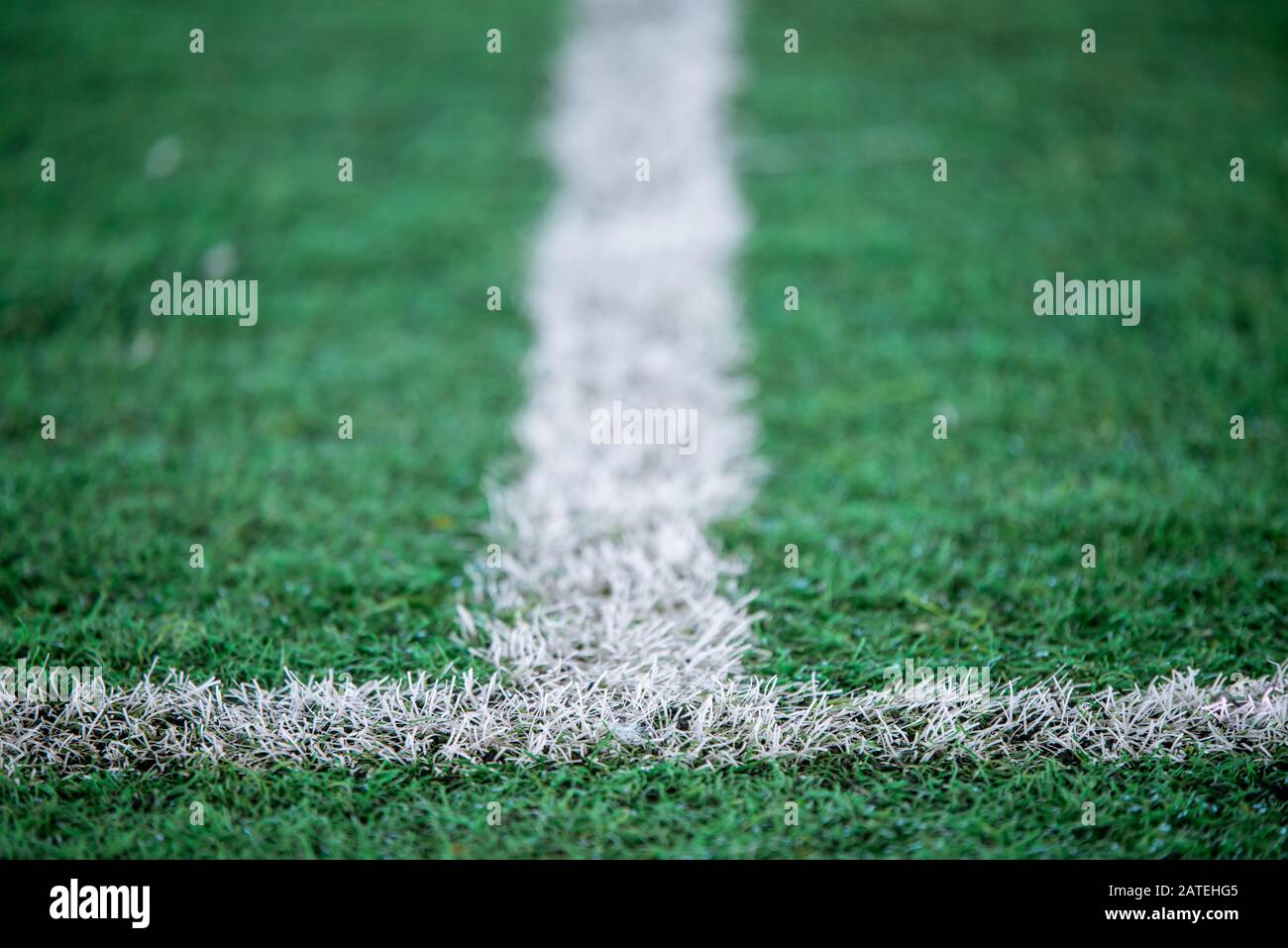 Fußballfeld mit weißer Linie Stockfoto