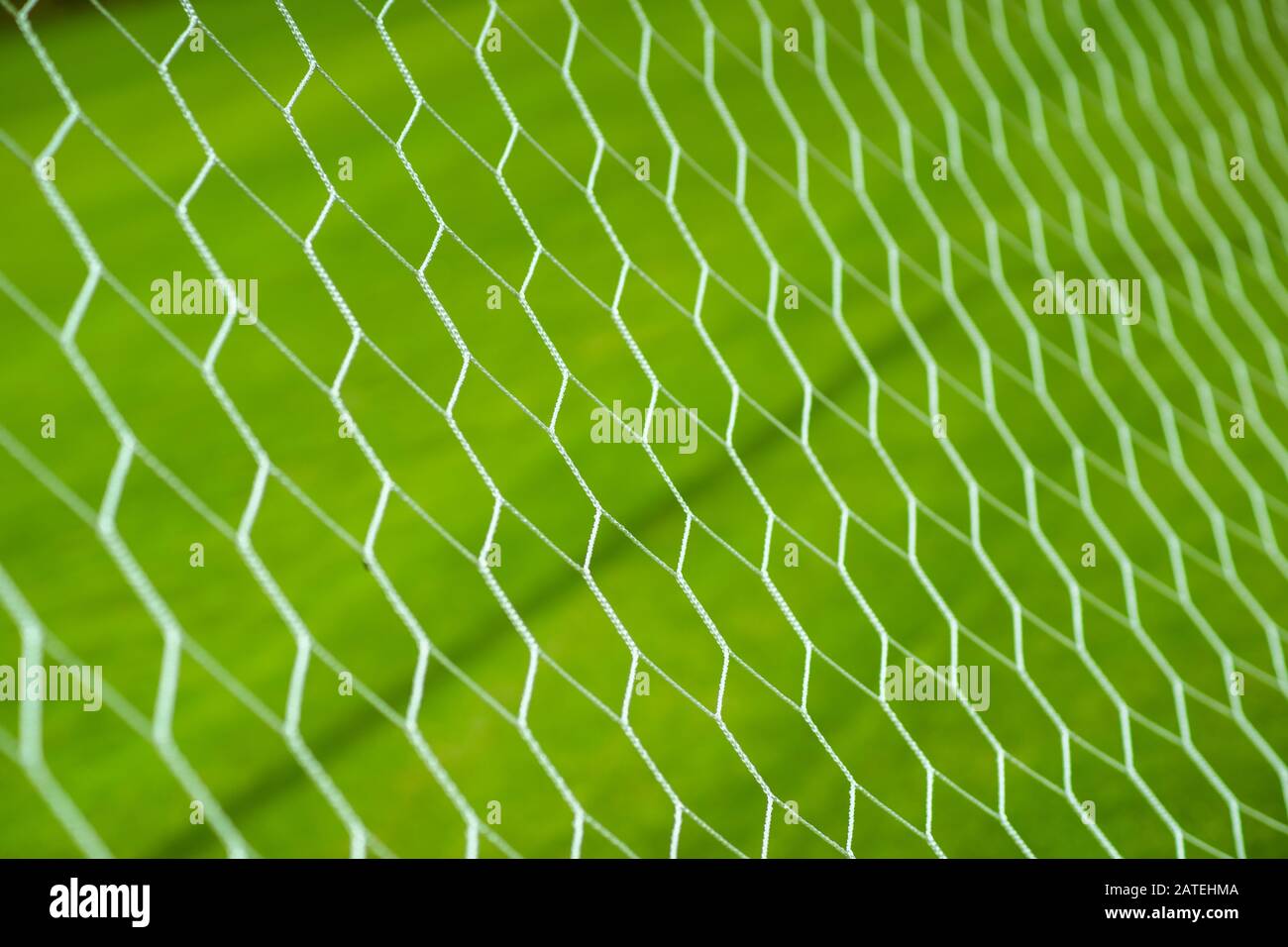 Fußballtornetz auf Rasenplatz Stockfoto