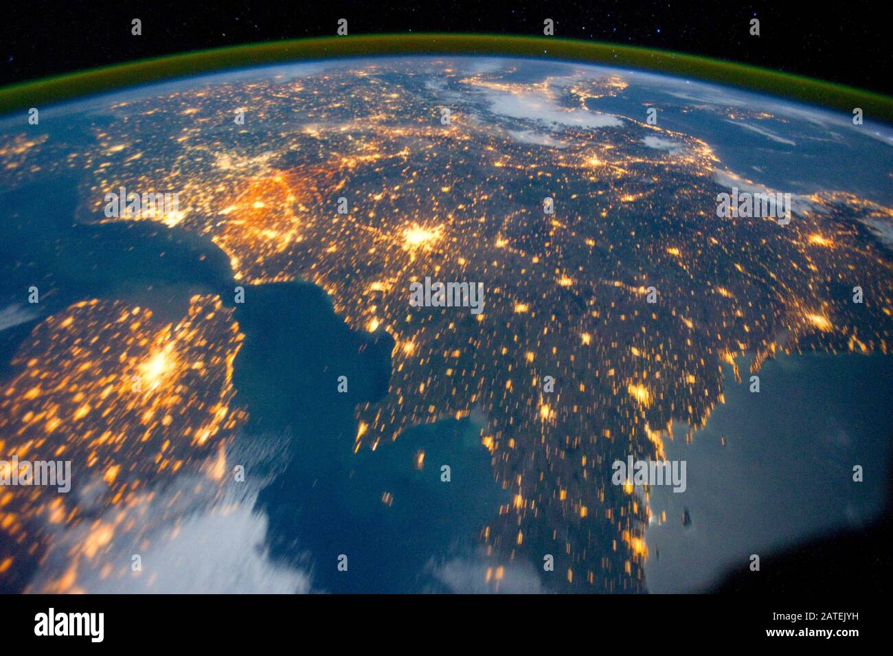 ISS - 15. Oktober 2011 - Nordlichter - Aurora Borealis - wie ein Astronaut von der Internationalen Raumstation über Großbritannien und m Stockfoto