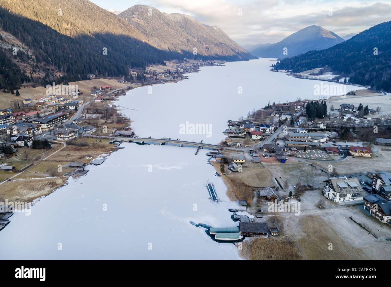 Luftbild aus Weißensee, Carinth, Österreich Stockfoto
