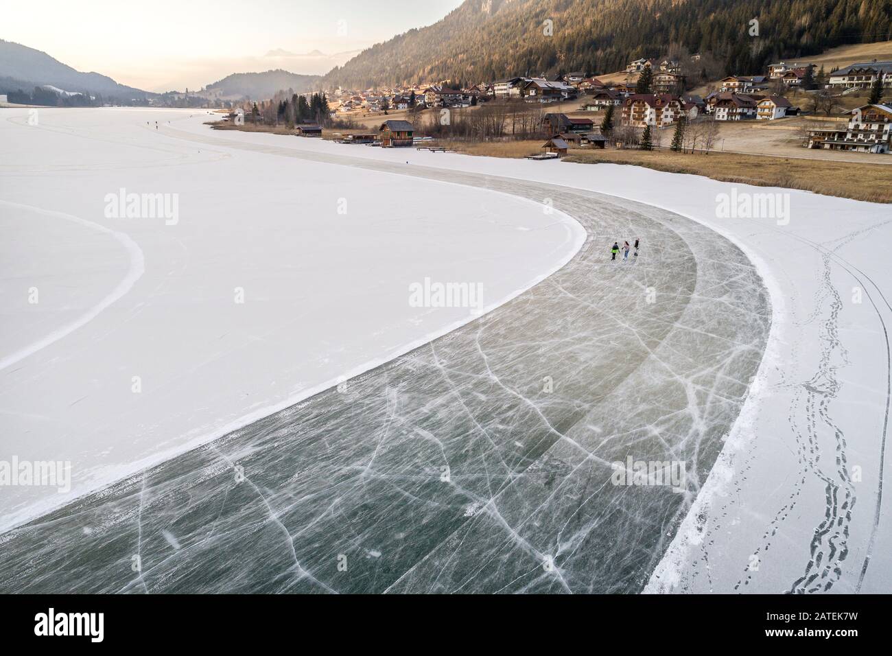 Luftbild aus Weißensee, Carinth, Österreich Stockfoto