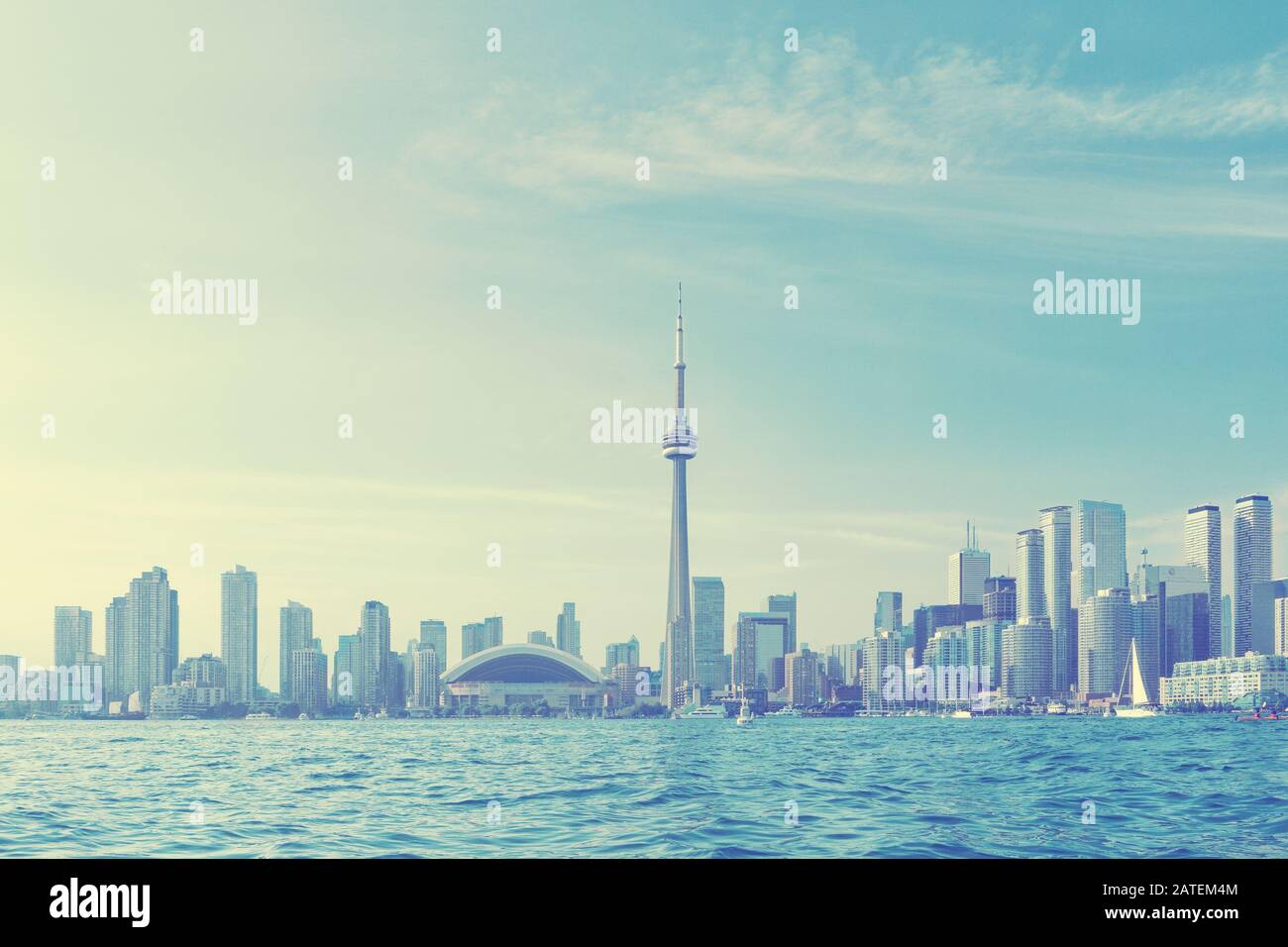 Blick von Toronto Island auf die Skyline von Toronto, Kanada, Ontario, Kanada Stockfoto