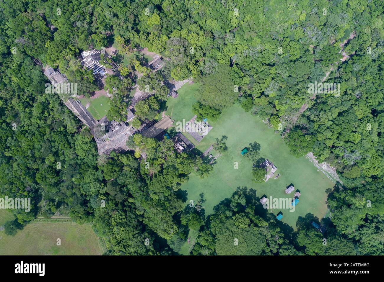 Luftaufnahme der Ausgrabung von den Maya-Copan-Ruinen, Honduras Copan Ruinas, Honduras Stockfoto