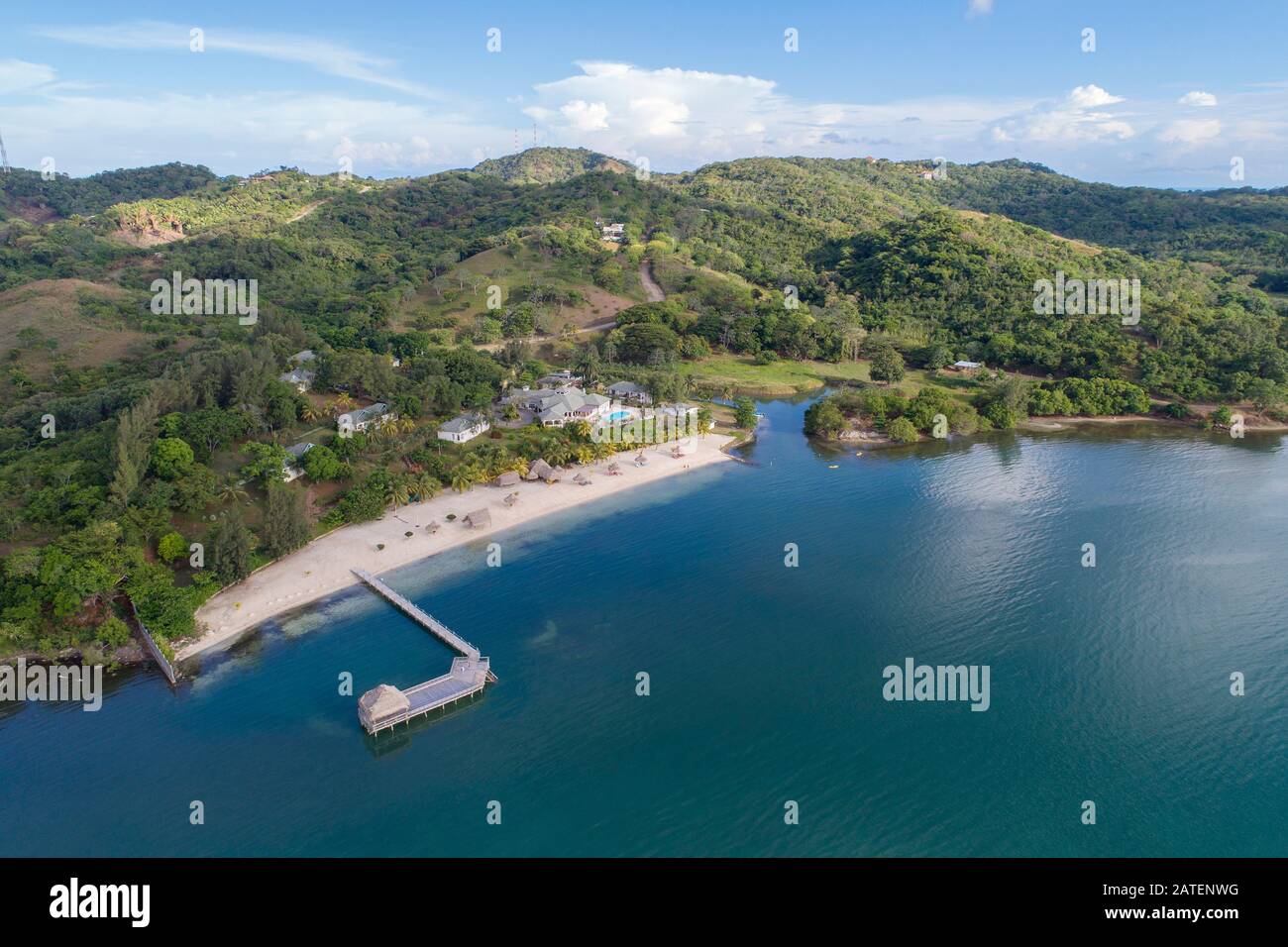 Luftbild Turquoise Bay, Roatan, Honduras, Karibik Stockfoto