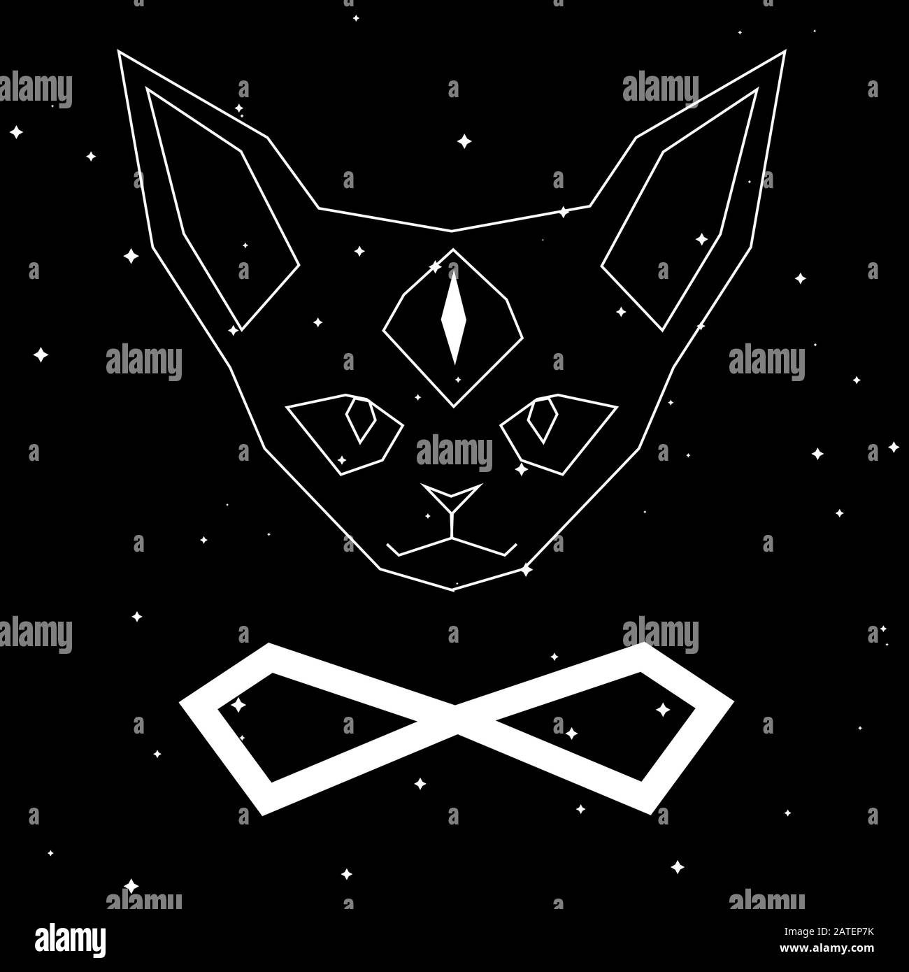 Minimalistisches sphynx-katzensymbol mit drittem Auge und unendlichem ...
