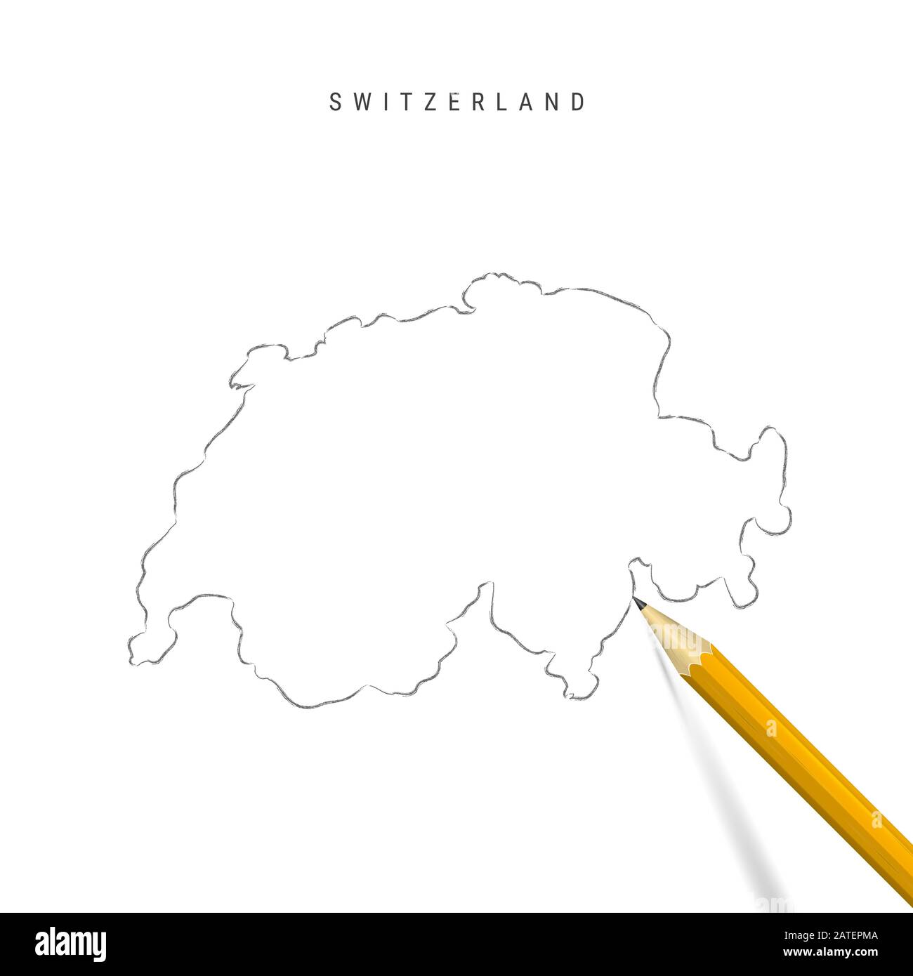 Schweiz Skizzenplan isoliert auf weißem Hintergrund. Leere handgezeichnete  Karte der Schweiz. Realistischer 3D-Bleistift mit weichem Schatten  Stockfotografie - Alamy