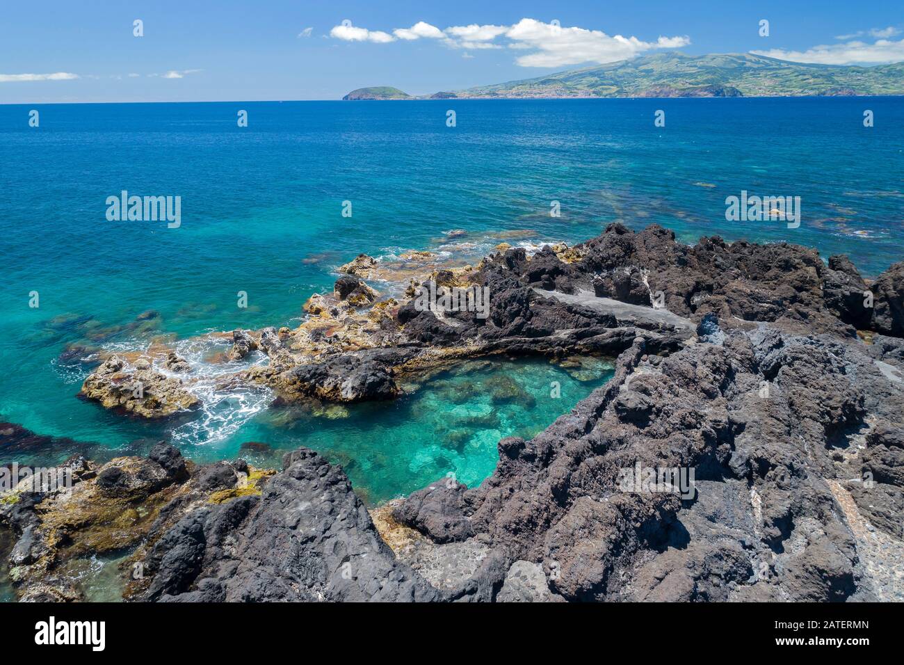 Luftbild von der Südküste von Pico, Pico Island, Acores, Atlantik Stockfoto