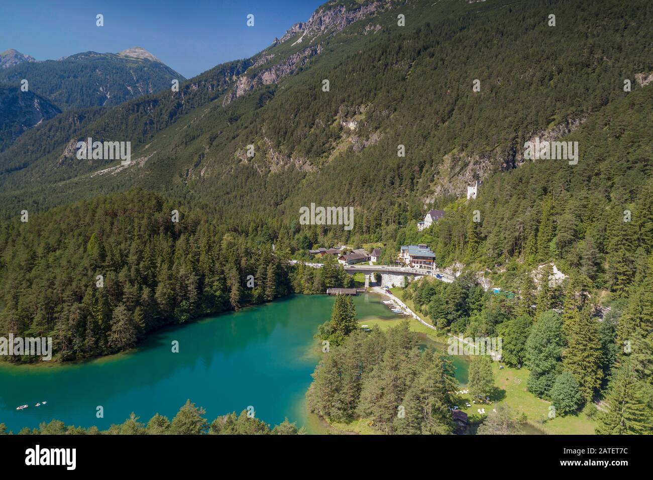Luftbild aus Fernsteinsee, Fernpass, Nassereith, Tyrol, Österreich Stockfoto
