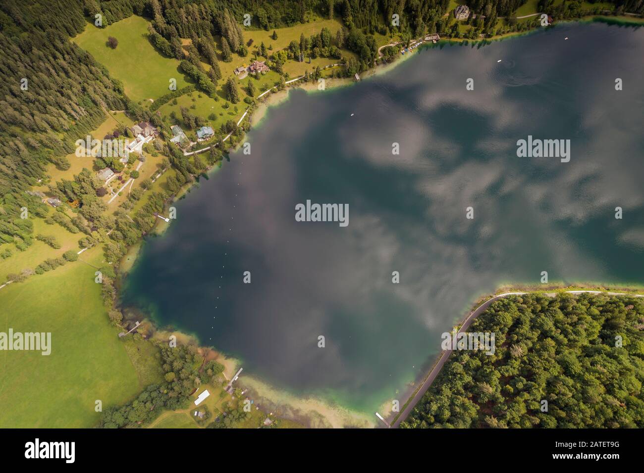 Luftbild vom Erlaufsee, Maria Zell, Österreich Stockfoto