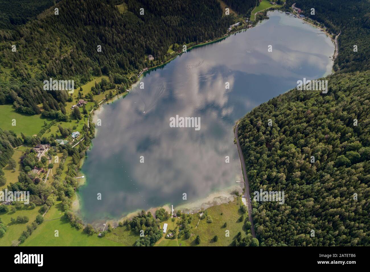 Luftbild vom Erlaufsee, Maria Zell, Österreich Stockfoto