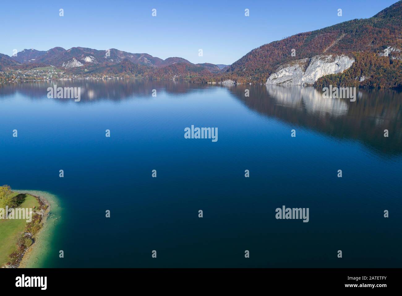 Luftbild aus Wolfgangsee, Salzkammergut, Österreich Stockfoto
