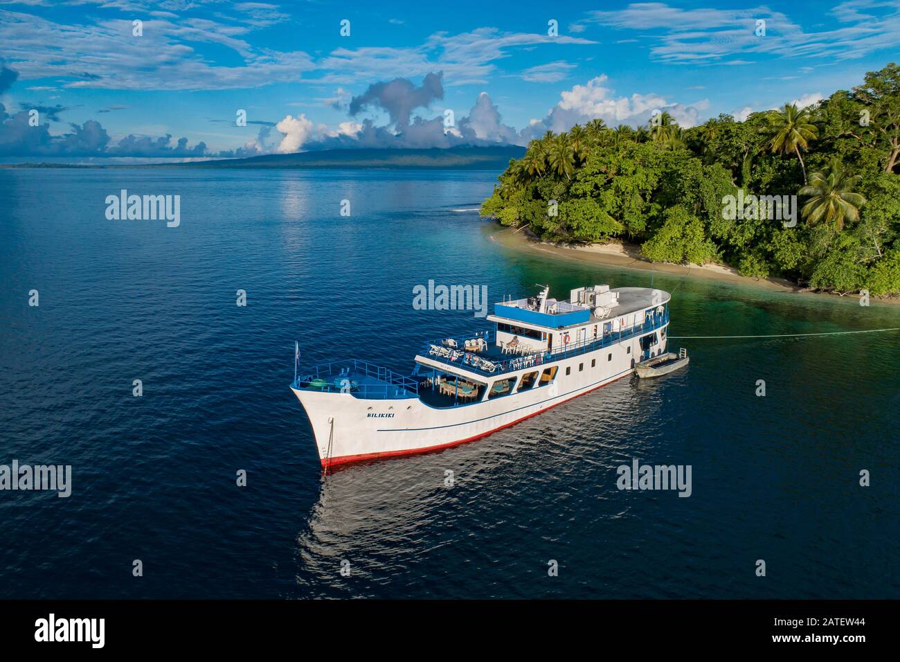 Luftbild von Wickham Island, Marovo Lagoon, Vielleicht die größte Salzwasserlagune der Welt, Salomonen, Solomon Sea Stockfoto