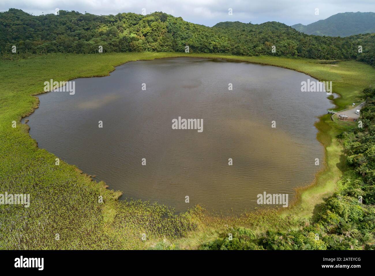 Luftansicht des Grand Etang Lake, Saint Andrew Parish, Grenada Stockfoto