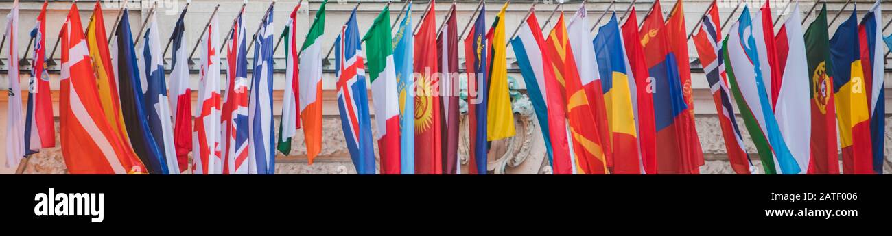 Ansicht der Länder Flaggen auf raw Europäischen Stockfoto