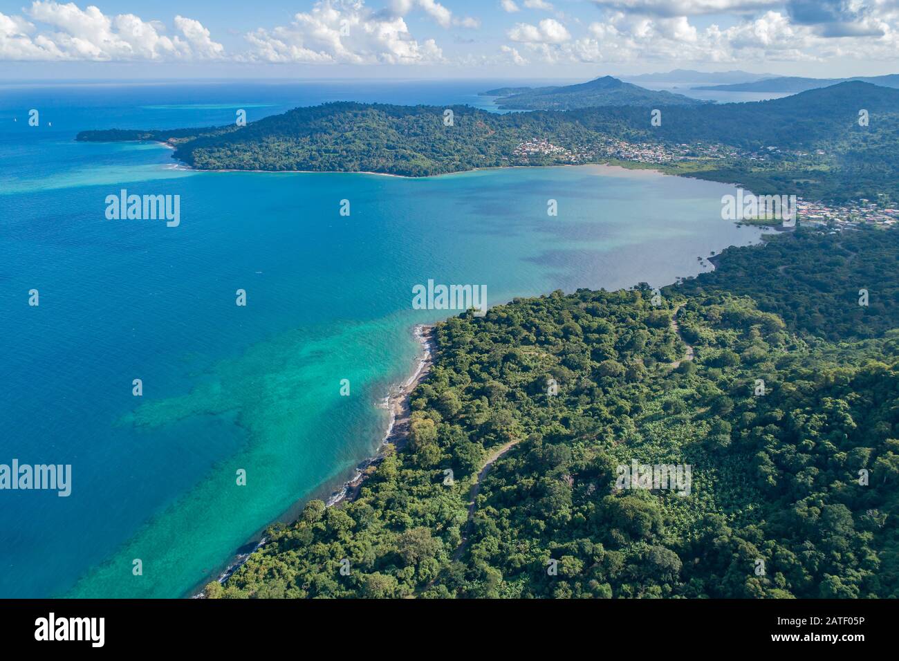 Luftbild Mayotte mit Cani Bay South West Coast, Cani Bay, South West Coast von Mayotte Stockfoto
