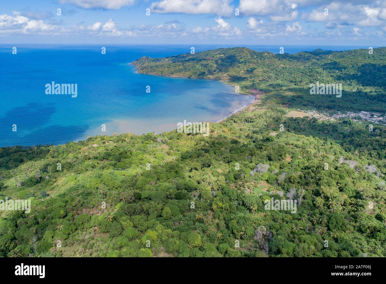 Luftbild Mayotte mit der South West Coast von Cani Bay, South West Coast von Mayotte Stockfoto