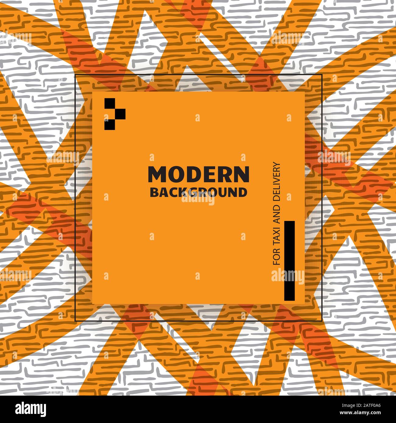 Abstraktes geometrisches Banner. Orangefarbenes Quadrat auf den skizzenhaften Linien und der Geländestruktur. Kann für Taxi- und Lieferwerbung verwendet werden Stock Vektor