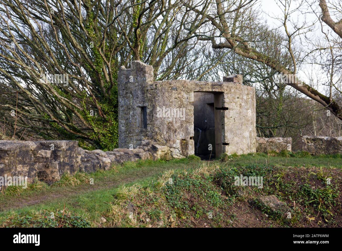 Aberlleiniog Castle auf der Insel Anglesey war ursprünglich eine Motte- und bailey-festung, die von den Normannen erbaut wurde. Stockfoto