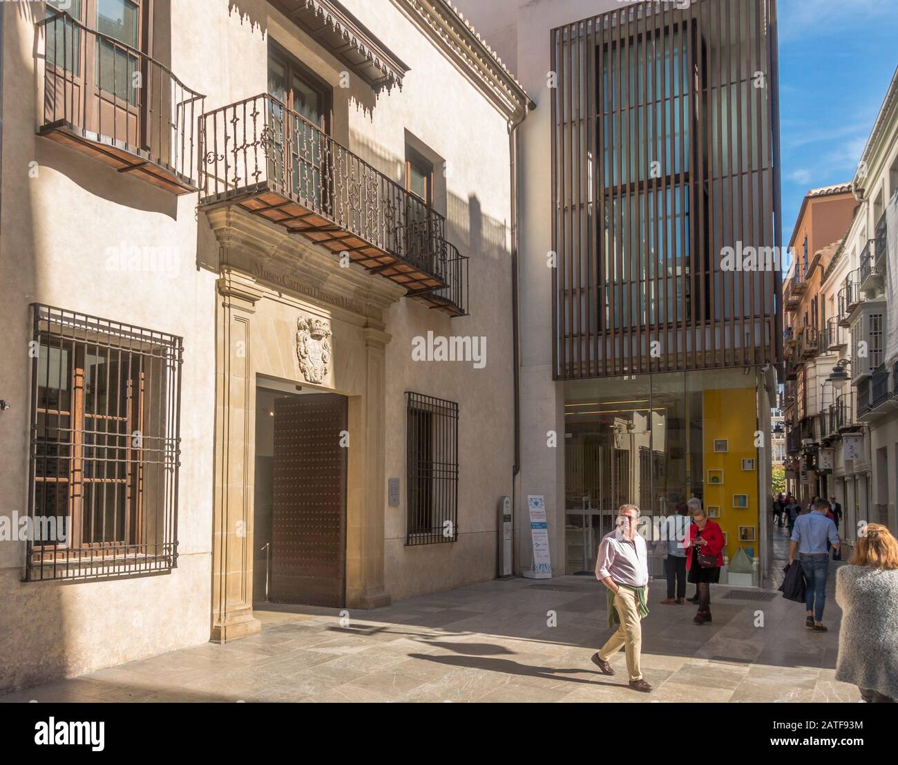 Eintritt zum Carmen Thyssen Museum, Kunstmuseum in Málaga, Andalucia, Spanien. Stockfoto